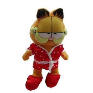 Garfield Small Plush Valentine Red Satin Heart Print Robe Matching Slippers 7in